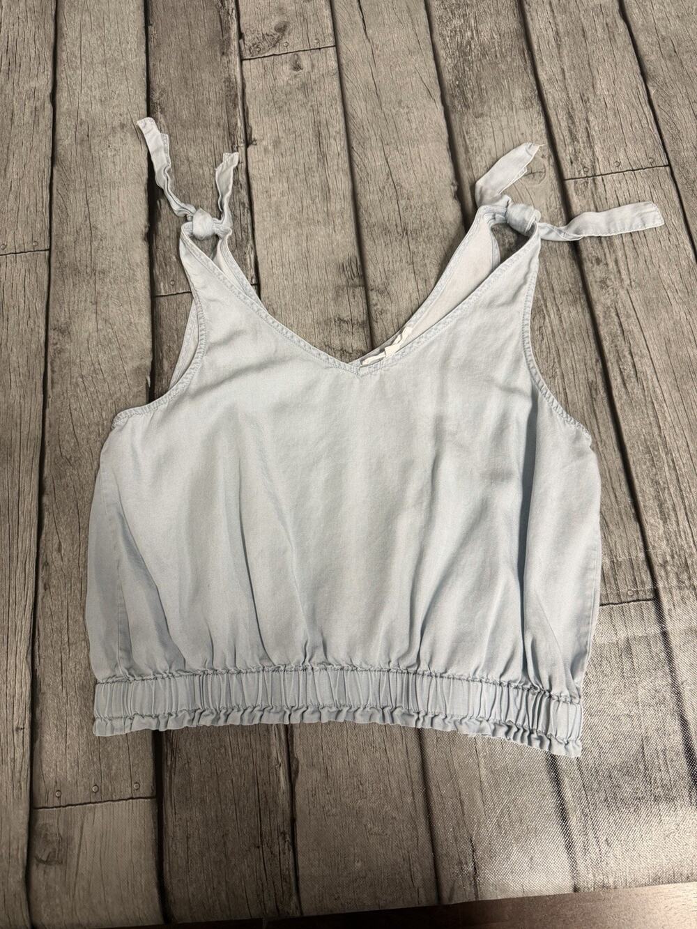 Junior Women’s JANE AND DELANCEY Tie Strap Chambray BLUE Crop Top Small